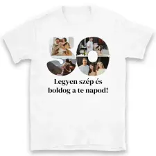 TeeInBlue Egyedi póló számmal évfordulóra, születésnapra 50-59 Póló / fehér / 2XL ajándéktárgy