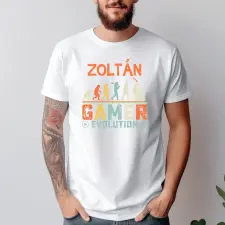 TeeInBlue Gamer evolution egyedi neves póló Fehér póló / fehér / 2XL ajándéktárgy