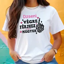 TeeInBlue Végre férjhez megyek - egyedi lánybúcsús póló névvel Fehér póló / fehér / L ajándéktárgy