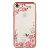  Telefon tok, iPhone 11 Pro szilikon tok, hátlaptok, köves, virág mintás, rose gold keretes, átlátszó