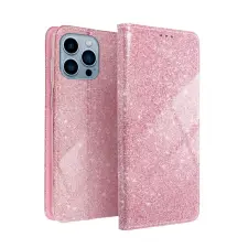  Telefontok iPhone 13 Pro Max - pink Shiny mágneses szilikon keretes könyvtok tok és táska