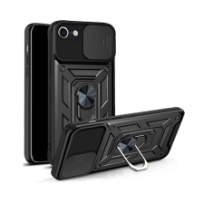  Telefontok iPhone 17e - Camshield - fekete szilikon tok, kitámasztó ujjgyűrűvel, csúsztatható kameravédővel tok és táska