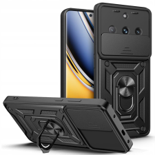 Telefontok Realme 11 Pro 5G - Camshield - fekete szilikon tok, kitámasztó ujjgyűrűvel, csúsztatható kameravédővel tok és táska