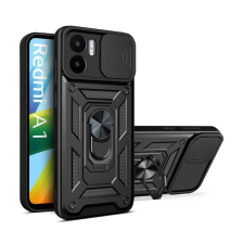 Telefontok Xiaomi Redmi A2 - Camshield - fekete szilikon tok, kitámasztó ujjgyűrűvel, csúsztatható kameravédővel tok és táska