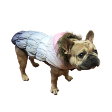  Téli kutyakabát szőrmés kapucnival, rózsaszín, XL-es kutyaruha