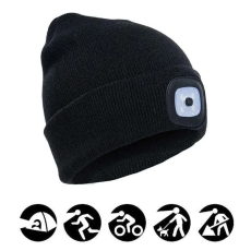  Téli sapka beépített LED lámpával LEDBEANIE, 3 szint, Légáteresztő anyag, Egy méret mindenkinek, Fekete