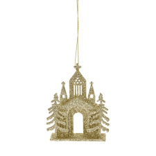  Templom glitteres akasztós műanyag 9x12 cm arany karácsonyi dekoráció