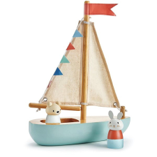 Tender Leaf Dřevěná plachetnice s posádkou Sailway Boat játékfigura