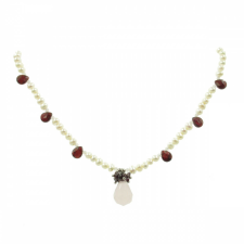  Tenyésztett gyöngy nyaklánc gránát és rózsakvarc gyöngyökkel nyaklánc