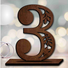  Természetes stílusú fa asztalszám – levél motívummal dekorációs kellék