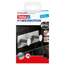 Tesa Powerbutton Classic, erős, prémium kettős akasztó, metál fürdőszoba kiegészítő