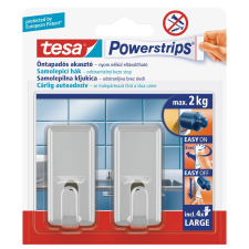tesa Powerstrips nyom nélkül eltávolítható nagy akasztó, króm (2db, 4 ragasztó) fürdőszoba kiegészítő