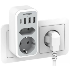 TESSAN TS-328-DE Fali 2 aljzat 3x USB fehér hosszabbító, elosztó