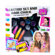  Tetováló és hajfestő készlet - 6 színes kréta és 8 tetováló minta! fodrászkellék