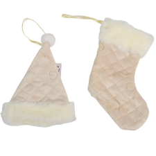  Textil akasztós sapi-csizma krém 14cm dekorációs kellék