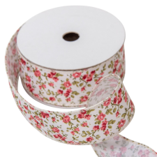 Textil szalag apró virágos piros 3,8cmx10yard dekorációs kellék