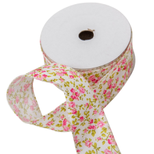  Textil szalag apró virágos rózsaszín 3,8cmx10yard dekorációs kellék