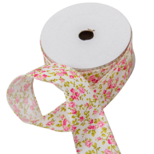 Textil szalag apró virágos rózsaszín 3,8cmx10yard dekorációs kellék