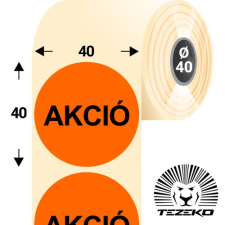 Tezeko 40 mm-es kör, papír címke, fluo narancs színű, Akció felirattal (1000 címke/tekercs) etikett