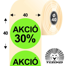 Tezeko 40 mm-es kör, papír címke, fluo zöld színű, Akció 30% felirattal (1000 címke/tekercs) etikett