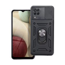 TFO Telefontok Samsung Galaxy A12 - Camshield - fekete szilikon tok, kitámasztó ujjgyűrűvel, csúsztatható kameravédővel tok és táska