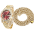 THO Készlet: Ice Out Gold Red karóra és Cuban Chain Iced out nyaklánc, cirkónium betétekkel, rozsdamentes acélból, állítható eszközzel, prémium csomagolásban, arany színben