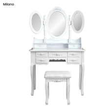 Timeless Tools Tükrös fésülködő asztal párnázott székkel, Milano - fehér bútor