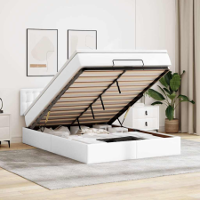  tiszta fehér műbőr ottomán ágy matracokkal & LED-ek 140x190cm ágy és ágykellék