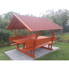 Tízszemélyes zsindelytetős kerti pad/Sörpad/ kerti bútor