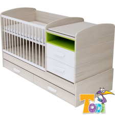  Todi Ice Cream kombi kiságy pelenkázó komóddal - woodline cream/zöld kiságy, babaágy