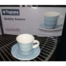 TOGNANA Shabby Azzurro, 6 személyes kerámia mokkás készlet, 9 cl, kék bögrék, csészék