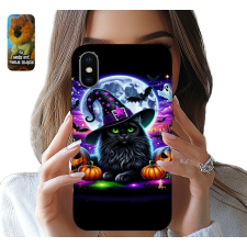 TOK ALMA IPHONE X / XS - HALLOWEEN MACSKA TÖK BOSZORKÁNY + ÜVEG tok és táska