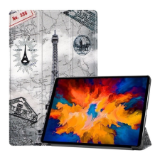 TokShop Lenovo Tab P11 Pro (11.5) TB-J706F / J706L, mappa tok, Eiffel torony, térkép minta, Trifold, szürke tablet tok