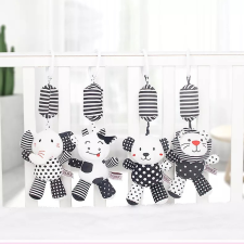 Tololo Kontrasztos fekete-fehér plüss csörgős játék babakocsira, kiságyra, autósülésre plüssfigura