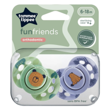 Tommee Tippee Fun Friends játszócumi 6-18 hó 2 db - zöld/kék cumi