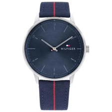  Tommy Hilfiger férfi kvarc karóra, 43 mm, kék/piros szövet szíj karóra