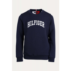 Tommy Hilfiger , Logómintás pulóver ferde zsebekkel, Tengerészkék, 110 CM