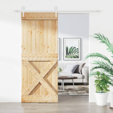 tömör fenyőfa tolóajtó fémszerelék szettel 85x210 cm építőanyag