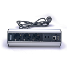 TOO DPS-114-3S IP20,3x 2P+F,2x USB-A,RJ45,HDMI, ezüst, asztalra rögzíthető elosztó hosszabbító, elosztó