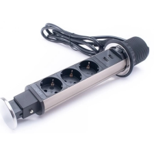 TOO PPS-305-3C 3 aljzat rejtett hálózati elosztó 2x USB fekete-króm hosszabbító, elosztó