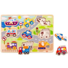 Tooky Toy : fogantyús forma puzzle, 9 db-os - járművek puzzle, kirakós