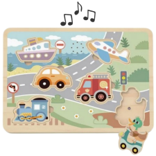 Tooky Toy interaktív fa puzzle - járműhangokkal puzzle, kirakós