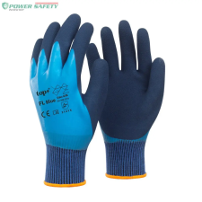 TOP FL Blue latex mártott poliészter kesztyű, gumírozott mandzsetta védőkesztyű
