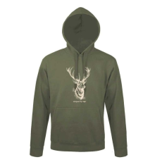TOP Kapucnis pulóver (szarvas mintával) 50% pamut 50% poliészter, military green, 2XL