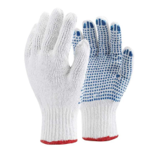 TOP Kesztyű kötött PVC pöttyözéssel pamut/poliészter TOP COPE4, fehér/kék, 10 védőkesztyű