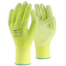 TOP Kesztyű poliészter PU mártással TOP FLUO-Y PLUS, fluo srága, 8 védőkesztyű