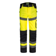 TOP Munkanadrág derekas jólláthatósági, 65% poliészter, 35% pamut, fényvisszaverő csíkok,multifunkciós zsebek,fluosárga, 2XL