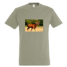 TOP Póló (szarvas fotóval) kereknyakú (100%pamut 190gr/m2) TOP, khaki, XL