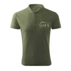 TOP TOP hímzett galléros vadász póló, vaddisznó mintával