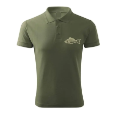 TOP Vadász póló (ponty hímzéssel) galléros TOP, khaki, M